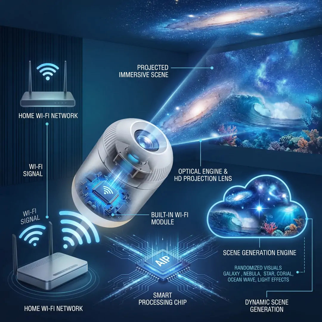 Topacme® NEXT-GEN SMART PROJECTION HD Smart Dynamic 5D Holographic Night Light Projector